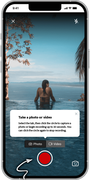 Appuyez sur la touche enregistrement pour une photo, ou maintenez la enfoncée pour une vidéo.